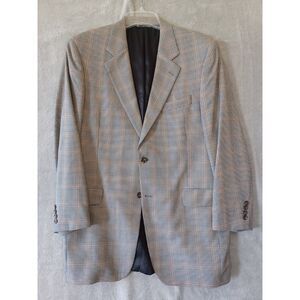 Jack Victor Loretowood Blazer Micro Houndstooth Plaid Cashmere Silk 42L Beige